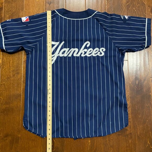 STARTER Vintage 90s MLB New York Yankees Baseball Jersey Navy White Pinstripe L - Picture 9 of 9
